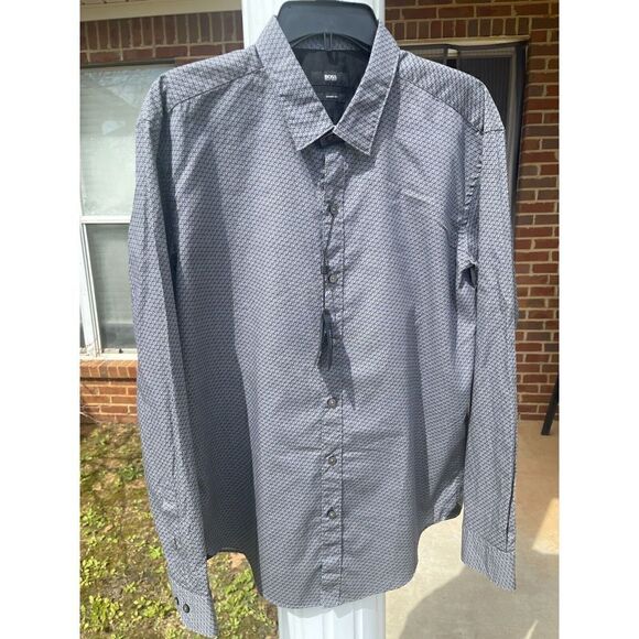 NWT Hugo Boss Button-Up Shirt Men's XL Gray Sharped Fit Long Sleeves Collared - Picture 1 of 6